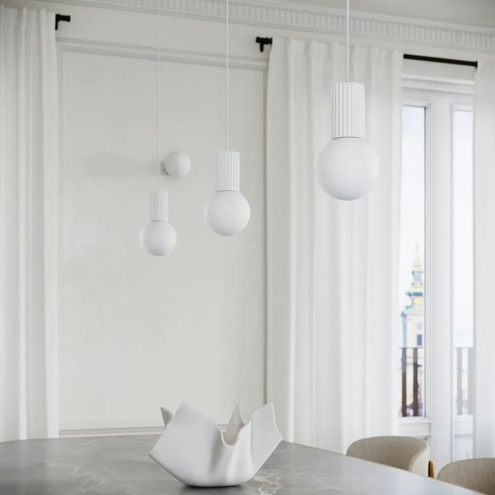 Lampa wisząca HALO 1 biała ryflowana SOLLUX  LIGHTING