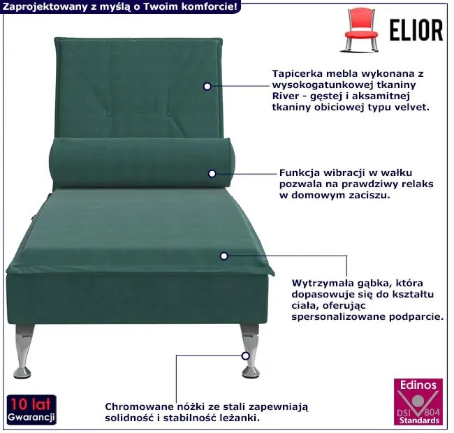Elegancki zielony szezlong z aksamitną tapicerką W7-E60