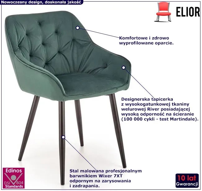 Zielone welurowe krzesło kubełkowe C6-G09