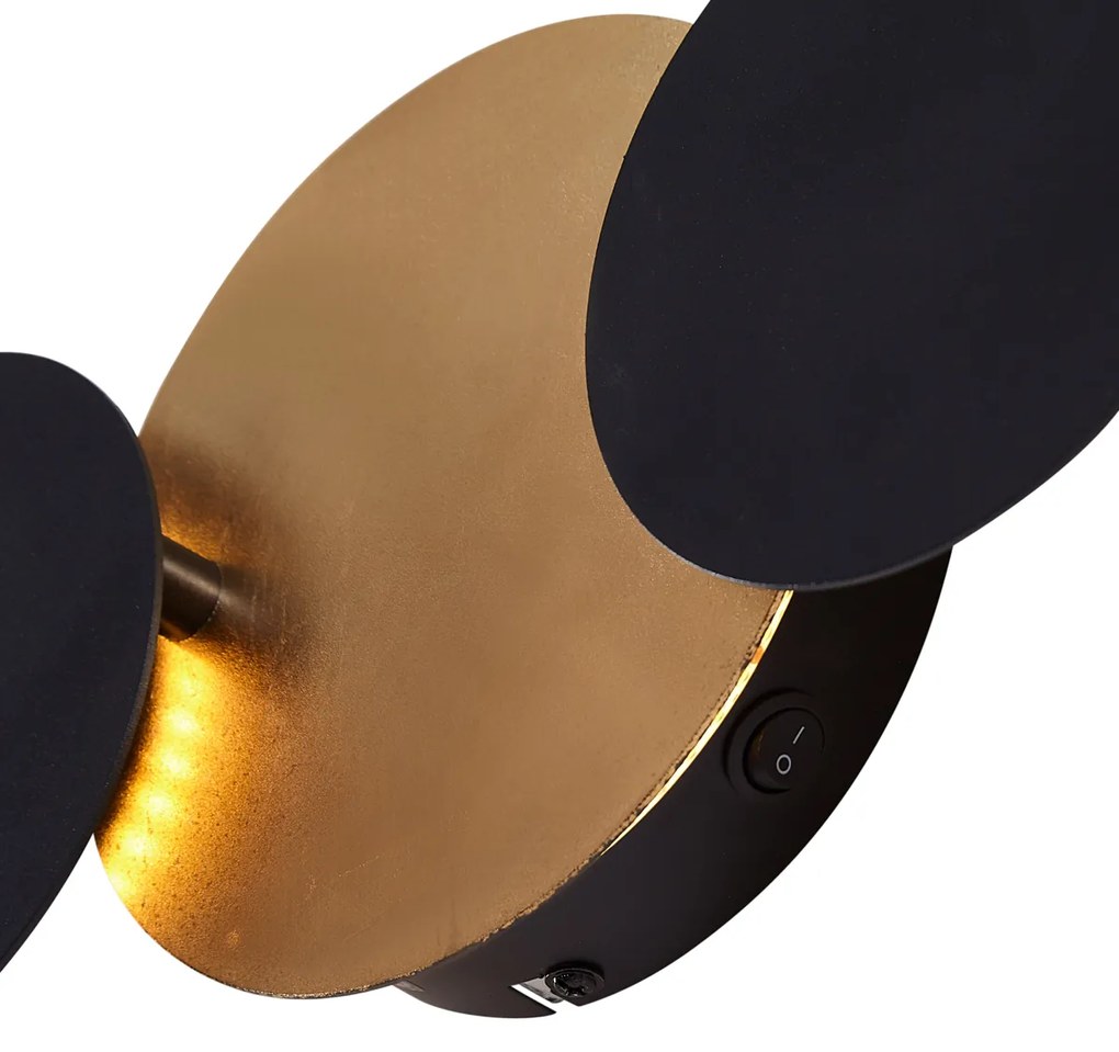 Nowoczesny Kinkiet / Lampa scienna czarny ze złotym, z diodami LED, 3-stopniowy ściemniacz, 3-źródła światła - Sunrise 3 Nowoczesny Oswietlenie wewnetrzne