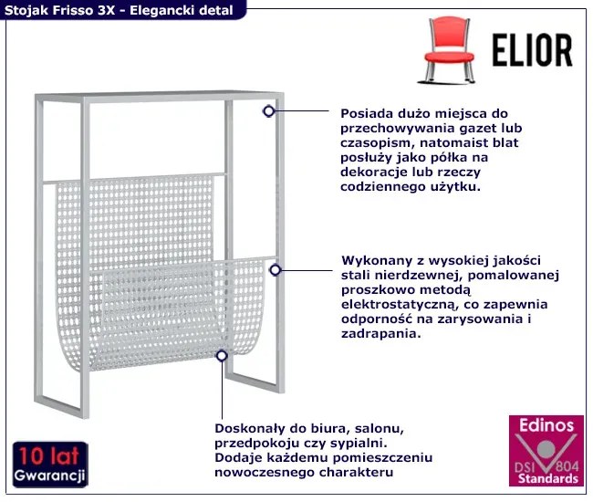 Nowoczesny srebrny stojak na gazety - Frisso 3X