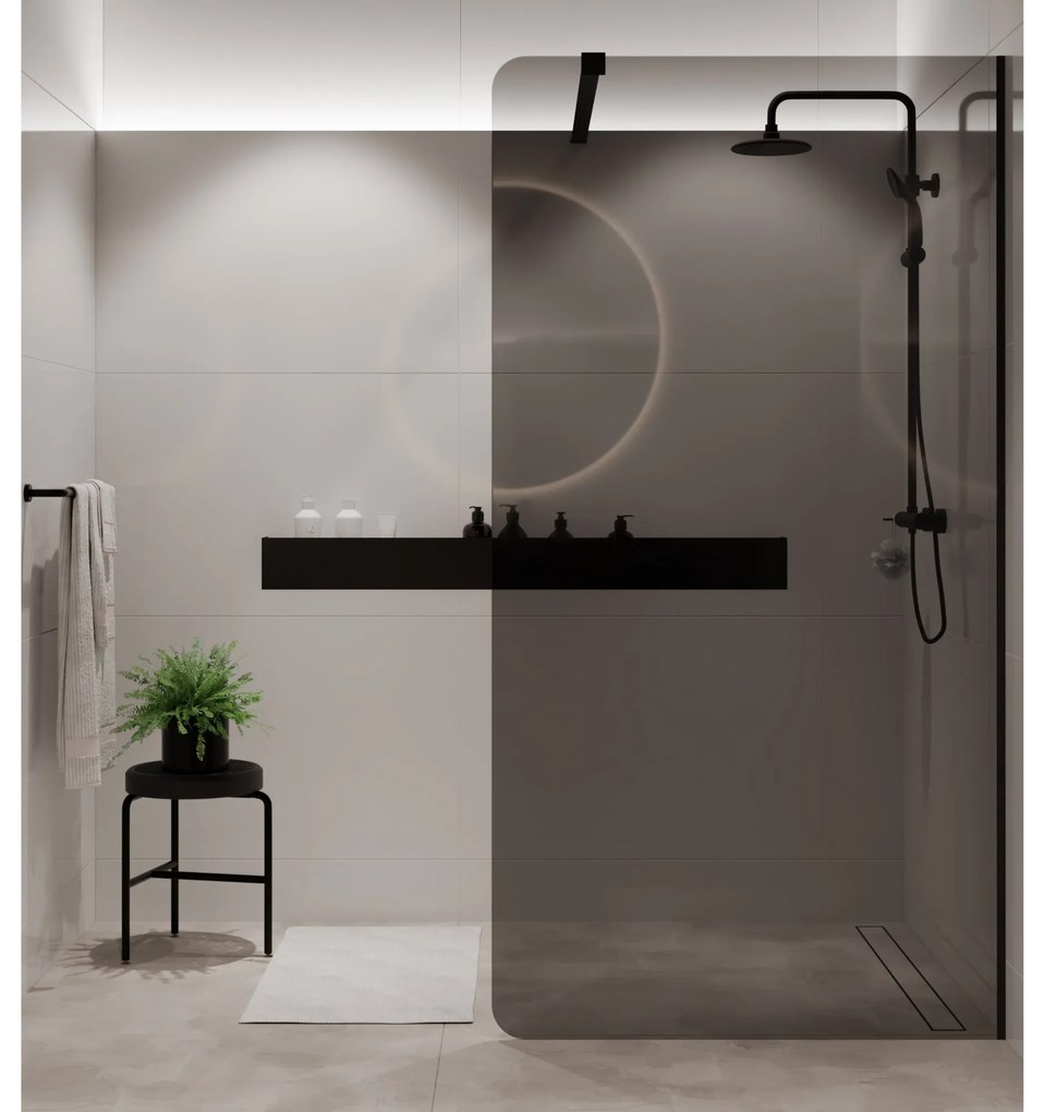 Ścianka prysznicowa WALK IN FIX grafitowa 8 mm MOLIS Grafit Round MASSI I Różne rozmiary : Kolor profili kabiny - złoty, Szerokość ścianki - 100 cm, Typ montażu - WALK in FIX (Do ściany)