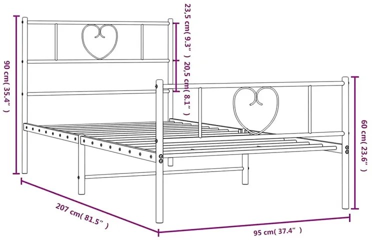Czarne metalowe łóżko pojedyncze 90x200 cm - Veligo