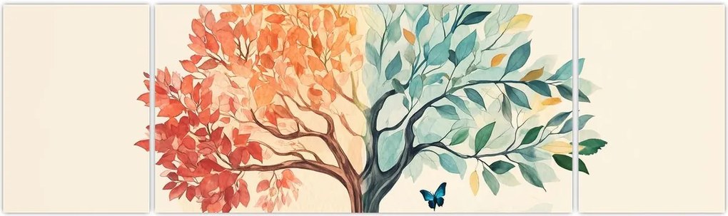 Obraz – Podwójne drzewo z motylem (170x50 cm)