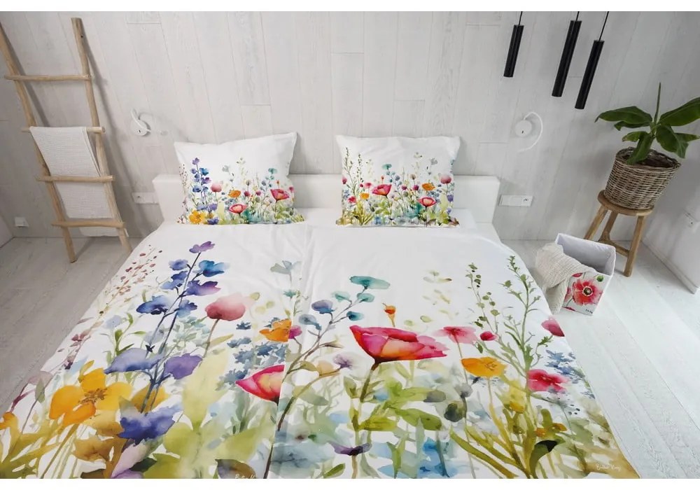 Pościel jednoosobowa z satyny bawełnianej 140x200 cm Watercolour Flowers – Butter Kings