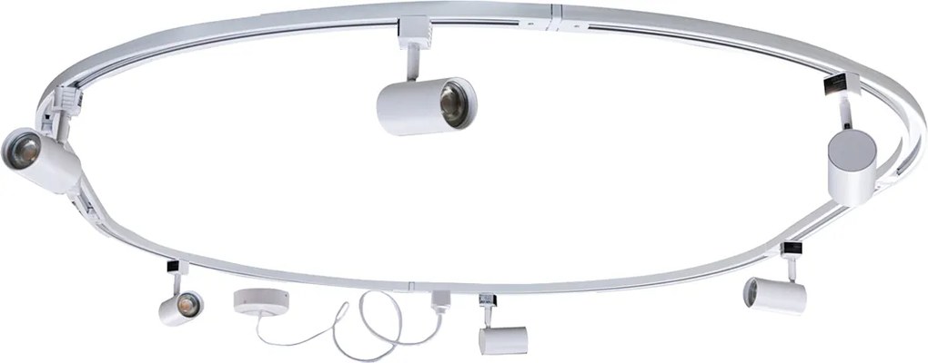 Nowoczesny system oświetlenia szynowego z 6 reflektorami białymi, 1-fazowy, owalny, 100 cm - Iconic Jeana