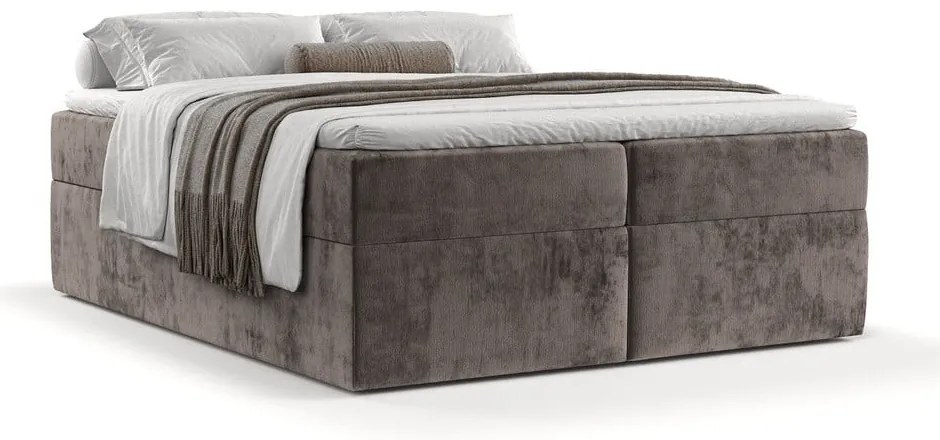 Brązowe łóżko boxspring ze schowkiem 160x200 cm Yoko – Maison de Rêve