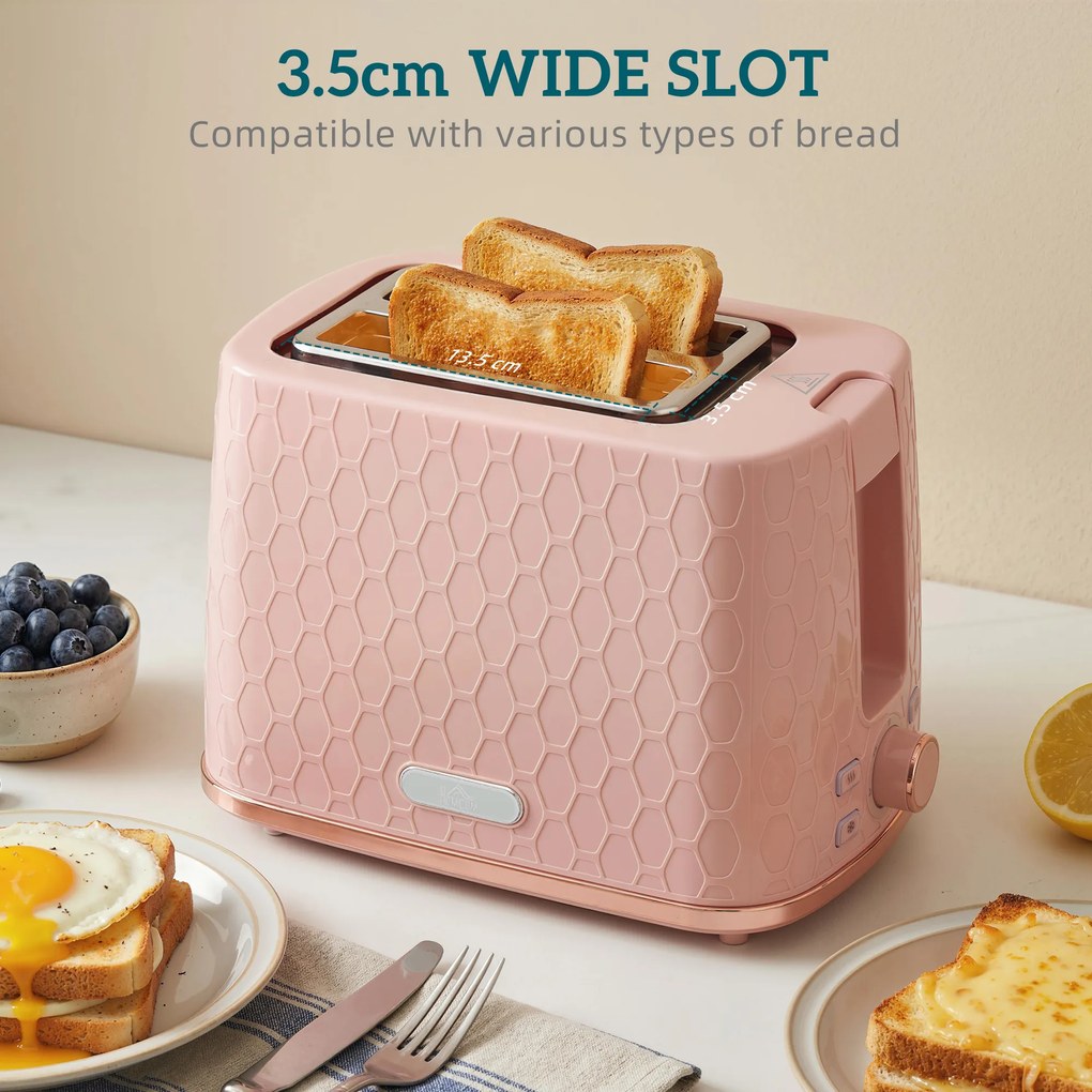 HOMCOM Zestaw czajnika i tostera, 1,7 l 2200W szybkogotujący czajnik z automatycznym wyłączaniem i toster na dwie kromki chleba z szufladą na okruchy, różowy | Aosom PL