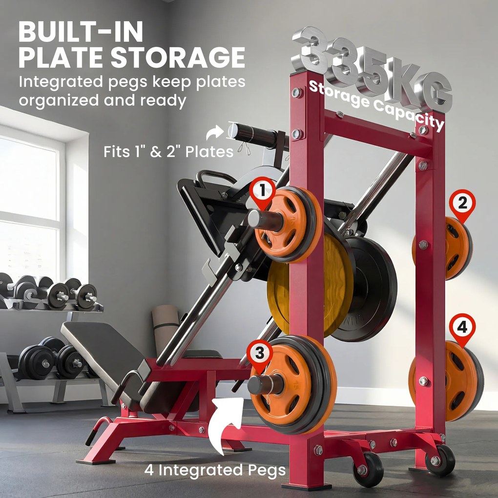 SPORTNOW Profesjonalna prasa do nóg urządzenie treningowe nogi i Hack Squat 455 kg regulowana 185x120x140 cm Czerwony | Aosom PL