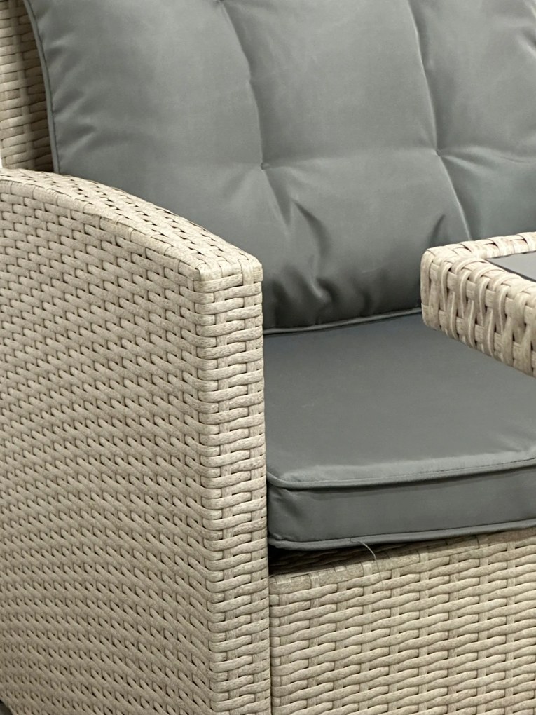 Narożnik ogrodowy ze stołem i pufami Mexico 019 jasny beż, poduszki szare