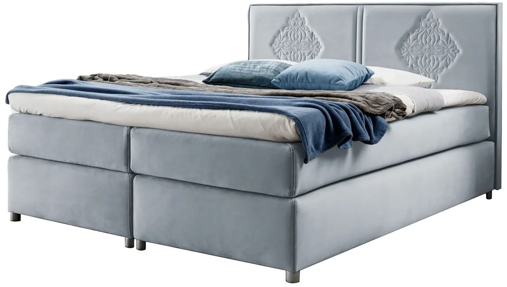 Błękitne welurowe łóżko kontynentalne 5 rozmiarów S9-H97