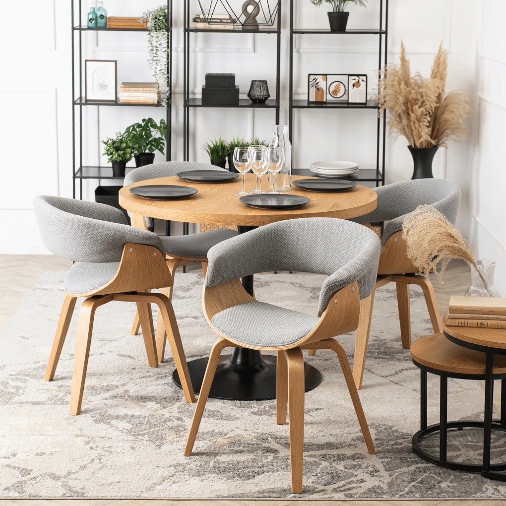 Krzesło Tapicerowane z Drewna Giętego GARY 2 Szare/Dąb Złoty Nowoczesne Loft
