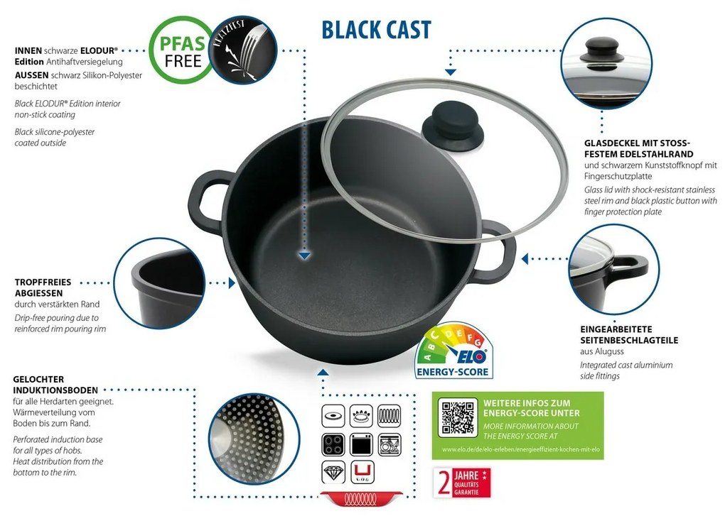 Elo 62440 Podstawowy 4-częściowy zestaw garnków zczarnego odlewu aluminiowego