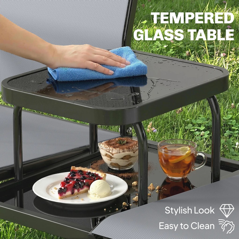 Outsunny Dwuosobowa ławka ogrodowa z oparciem i podłokietnikami, dwupoziomowy stolik, ławka parkowa 240 kg obciążenia, 135 x 67 x 81 cm, szary | Aosom PL