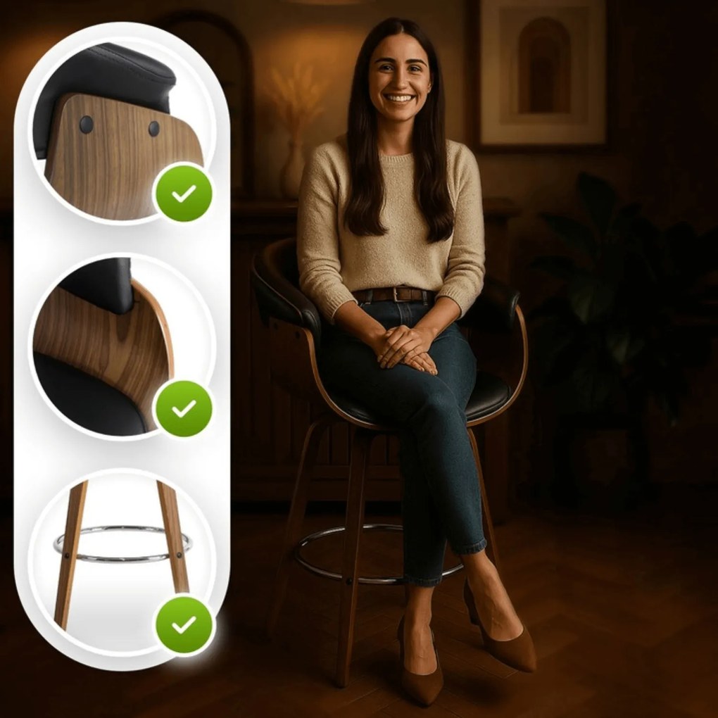 Hoker Obrotowy z Drewna Giętego do Jadalni JERSEY Czarny/Orzech Loft
