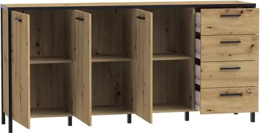 Szeroka komoda trzydrzwiowa z 4 szufladami loft Kirikus 243