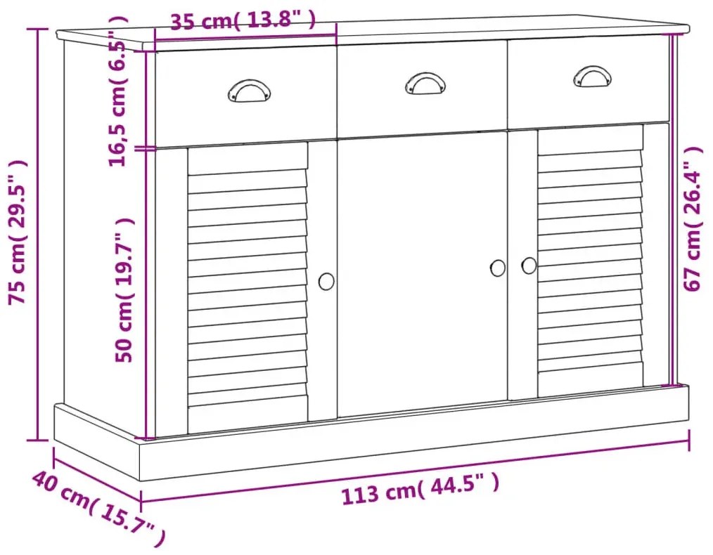Szara sosnowa komoda z 3 szufladami i drzwiczkami B0-D27