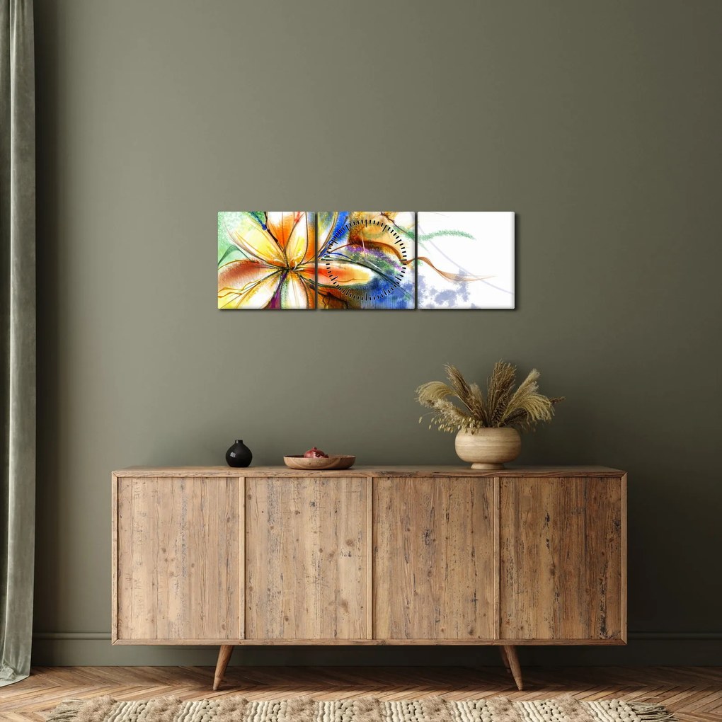 Obraz - Kwiat (z zegarem) (90x30 cm)