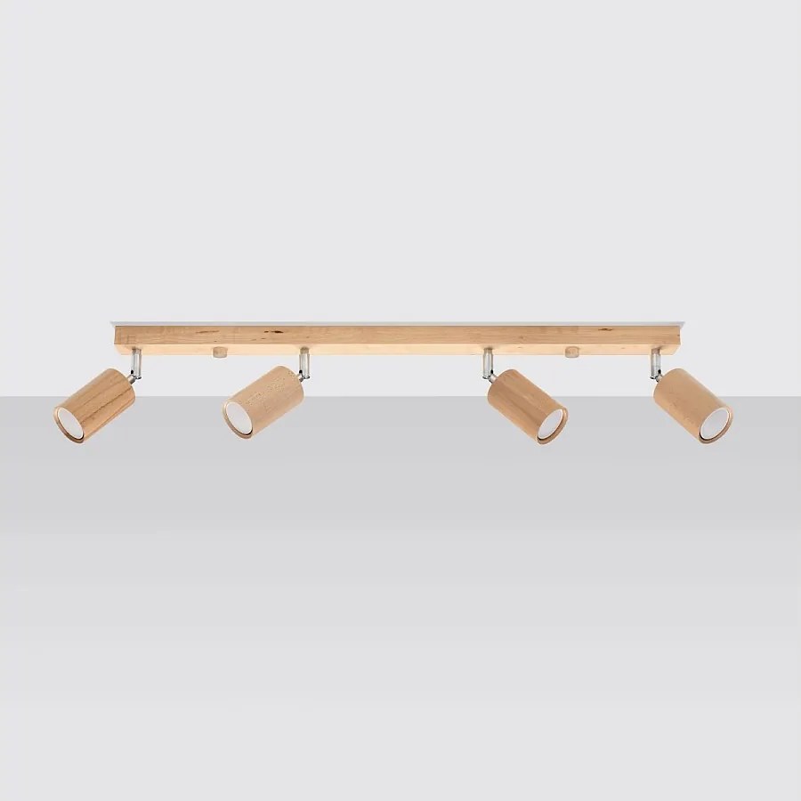 Plafony skandynawski Vorix, drewno - 4 źródło światła 4000K - L.80 x H.20 cm - dąb