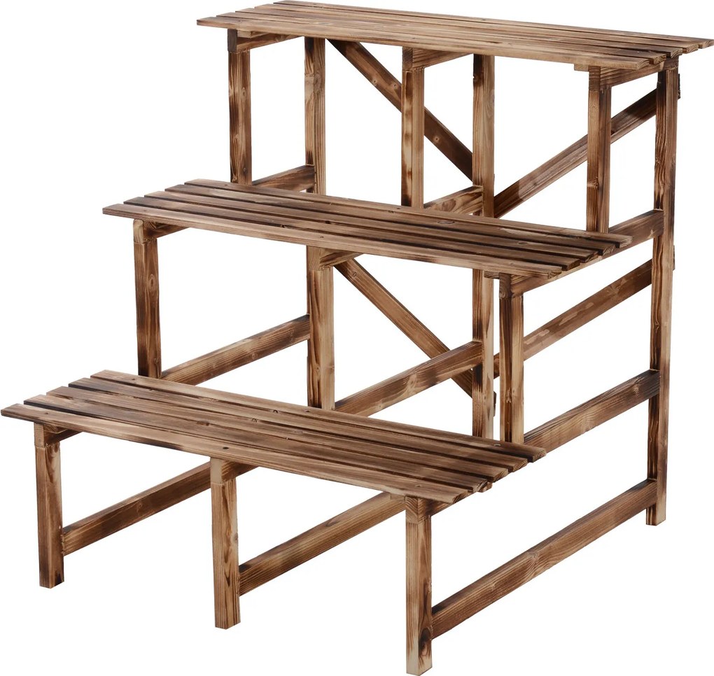 Outsunny regał na rośliny półka na kwiaty regał na kwiaty półka na rośliny stojak na kwiaty 3 stopnie drewno jodłowe kolor ciemnobrązowy 80 x 80 x 80 cm