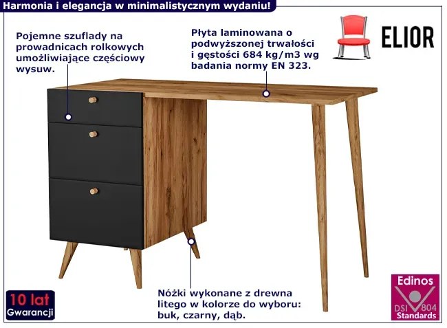 Drewniane biurko z szufladami dąb craft + czarny - Esto 4X