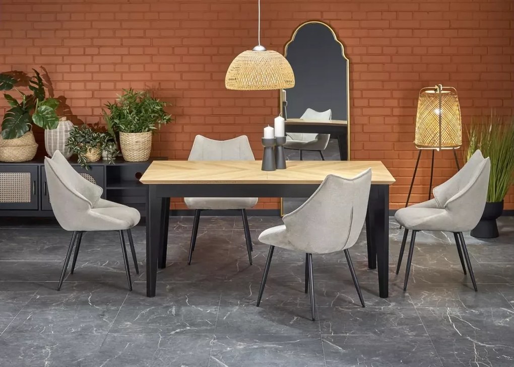 Stół rozkładany Tommy 160–240 cm dąb naturalny / czarny – MDF + drewno bukowe, styl skandynawski klasyczny