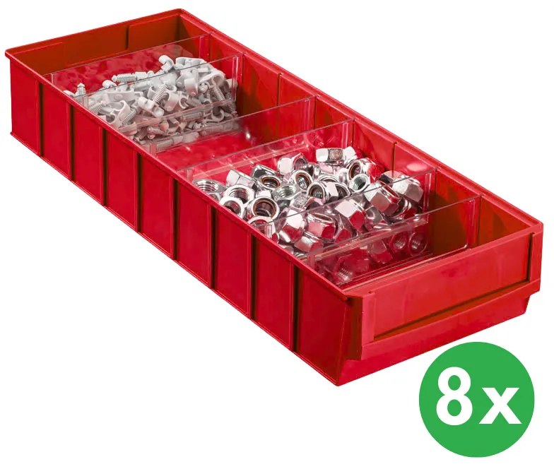 Allit Plastikowy pojemnik do regału ShelfBox typ F - 183 x 300 x 81 mm, 8 szt., czerwony