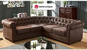 Kanapa narożna CHESTERFIELD z mikrofibry o wyglądzie postarzanej skóry