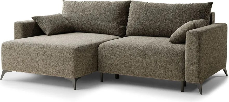 Brązowy rozkładany narożnik ze schowkiem z tkaniny szenilowej (lewostronny/z szezlongiem) Leon – Maison de Rêve