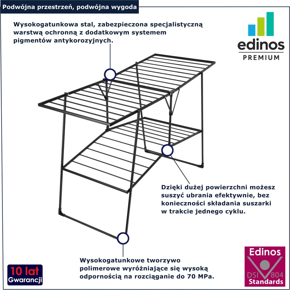 Czarna dwupoziomowa suszarka na pranie B3-W43