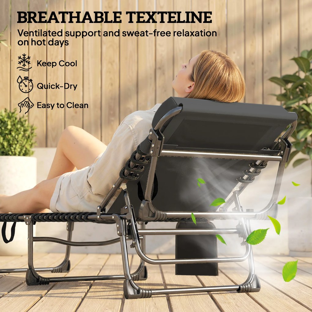 Outsunny Leżak Ogrodowy Składany przenośny z 5-stopniową regulacją oparcia, poduszką, zagłówkiem | Aosom PL