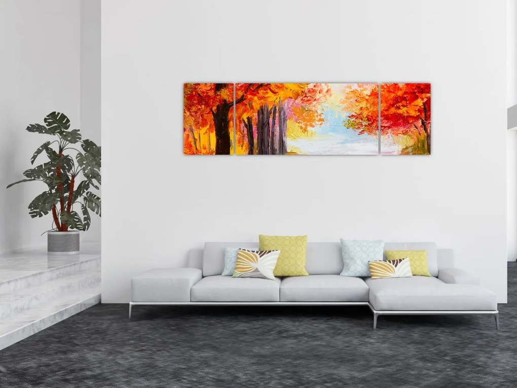 Obraz - Obraz olejny, kolorowa jesień (170x50 cm)