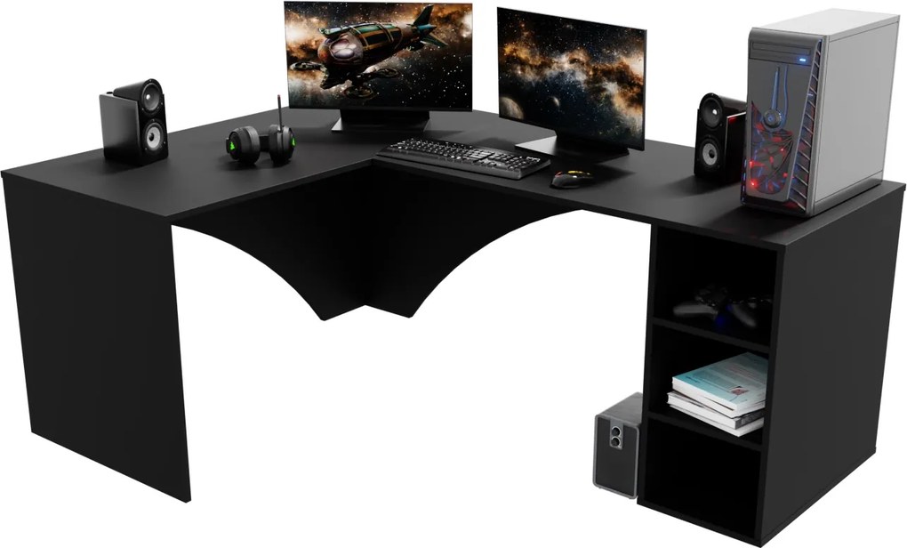 Biurko narożne do gamingu Carbon z otwartym regałem