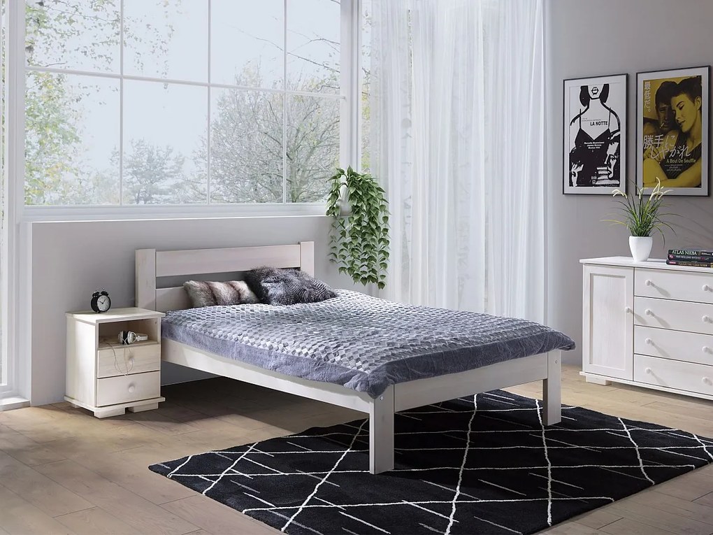 Łóżko 120x200 drewniane Aron, kolor bielony