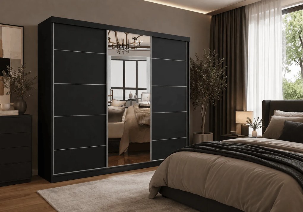 Szafa przesuwna LYON z lustrem 250 cm czarny