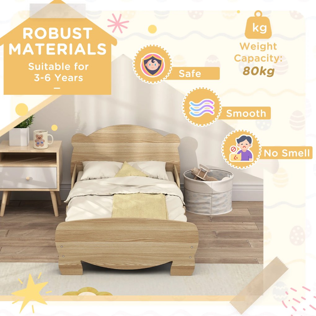 AIYAPLAY Łóżko dla dzieci łóżko domek z projektem misia dla dzieci 3-6 lat 143,5 x 80 x 55 cm drewno naturalne