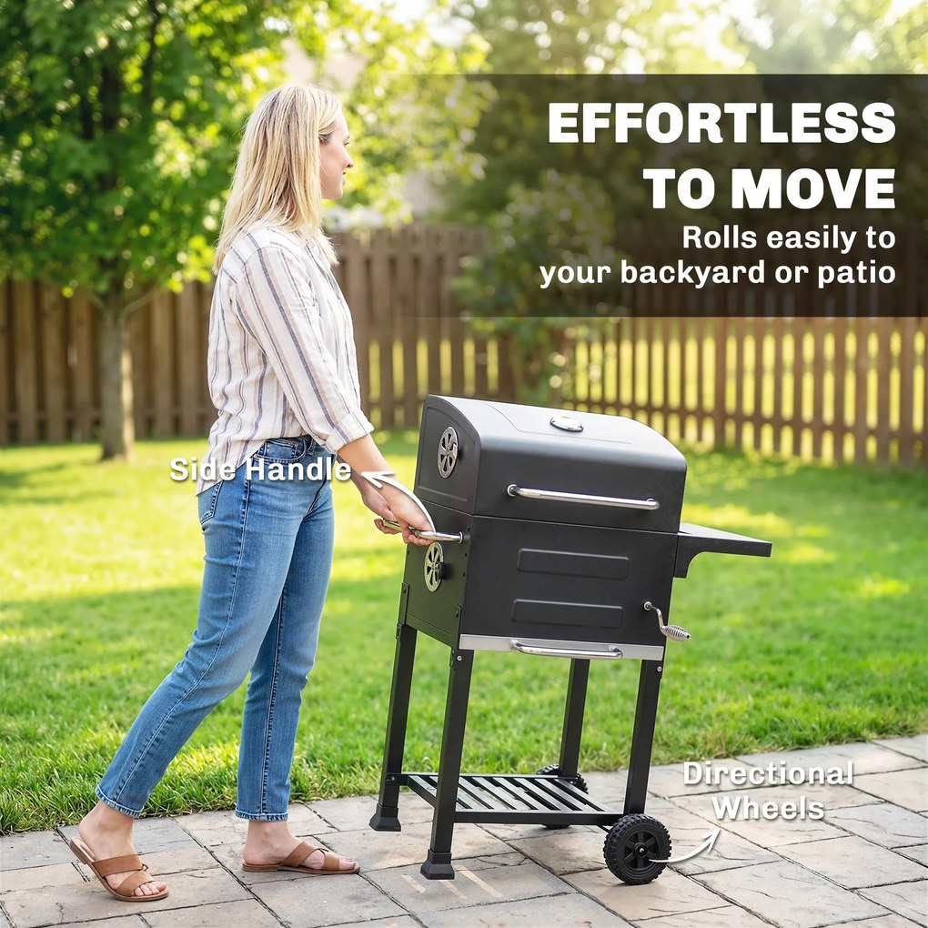 Outsunny Kompaktowy grill węglowy z pokrywą, termometrem, składanym bocznym blatem, szufladą na popiół i otworami wentylacyjnymi | Aosom PL