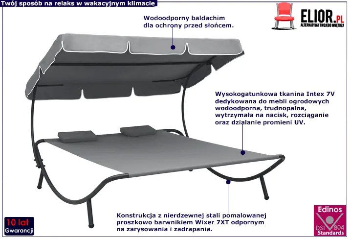 Szary podwójny leżak z baldachimem - Wintex 3X