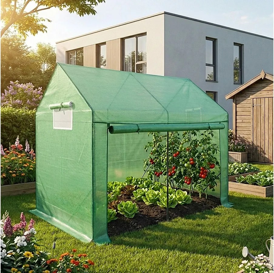 Szklarnia ogrodowa foliowa domek 1 drzwi 2 okna Zielona 200x140x200 cm