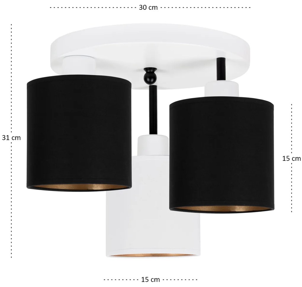 Lampa sufitowa biała trzypunktowa z czarno-białymi abażurami C-3030WE-