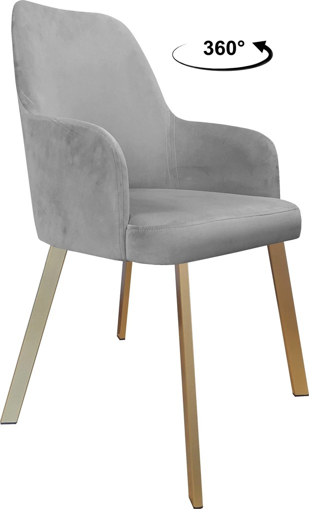 Krzesło WESTA tkanina Welur noga metalowa elegancki styl loftowy : Kolor nogi - Złota profil, Kolor tkaniny - VELVET - MG17, Typ siedziska - Siedzisko obrotowe 360°