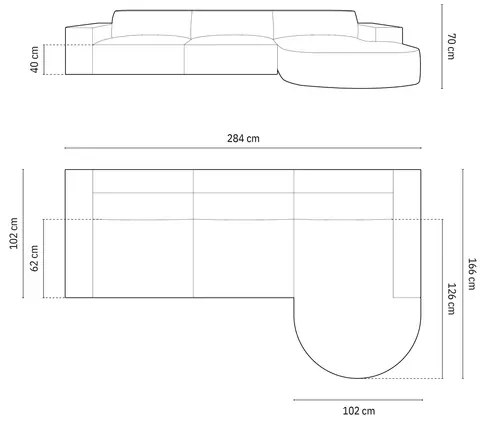 OUTLET Narożnik prawostronny sofa narożna 284/166/70 beż welur Jodie od Micadoni
