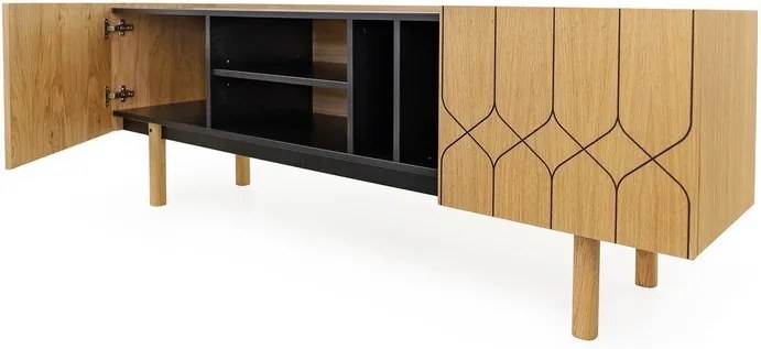 Czarno-naturalna szafka pod TV w dekorze dębu 175x60 cm Porto – Woodman