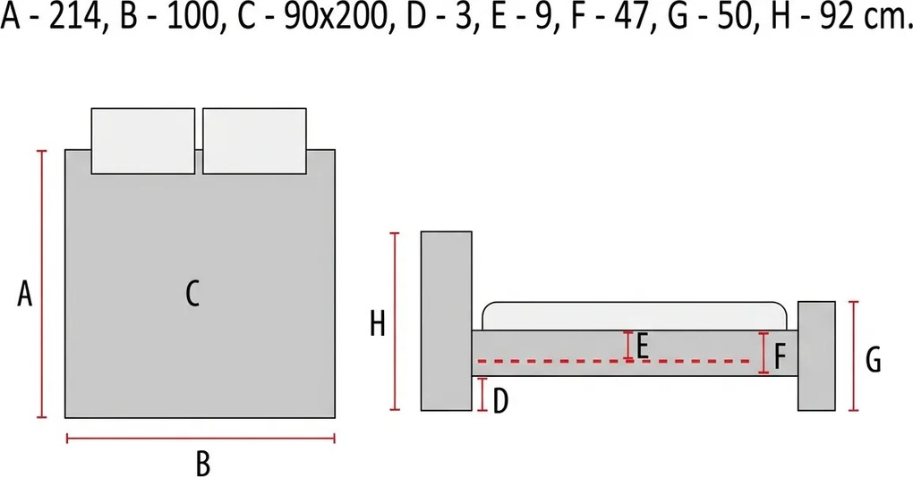 Szare łóżko tapicerowane ALESSIA 90 x 200 cm