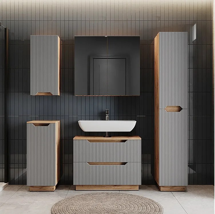 Zestaw mebli łazienkowych dąb/szary w paski 79.6x32x62.1 lotta