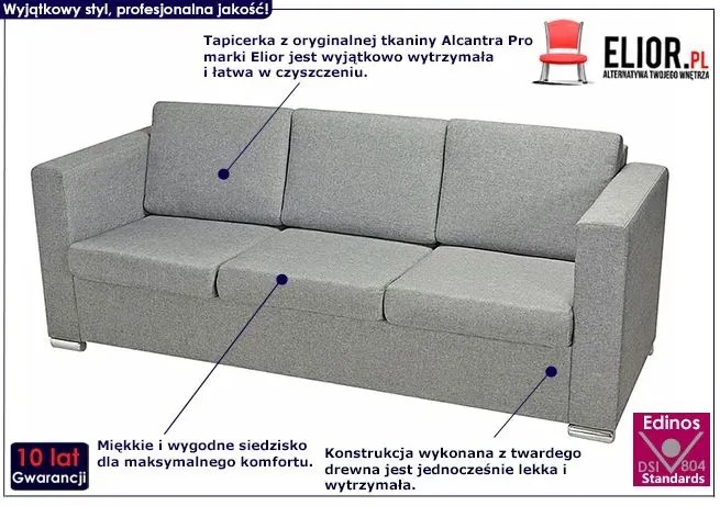 Trzyosobowa jasnoszara sofa loftowa - Telva 3Q