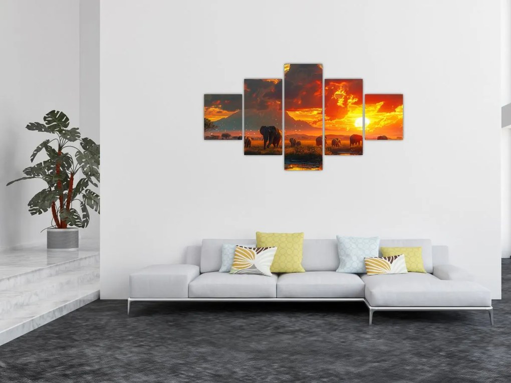 Obraz - Stado słoni (125x70 cm)