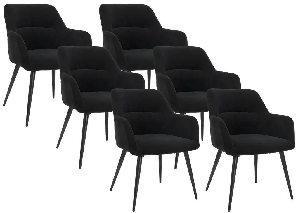 Zestaw 6 krzeseł HEKA - Podłokietniki - Tkanina i metal - Czarny