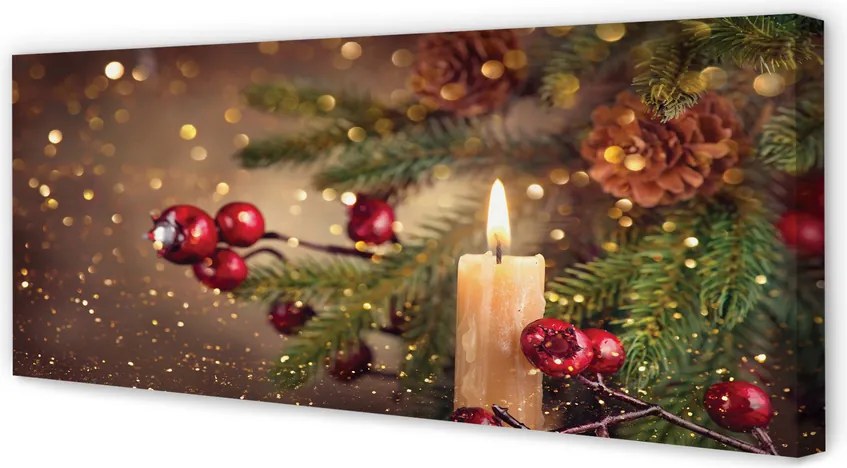 Obraz na płótnie Świeca, Gałązki, Bombki i Szyszki