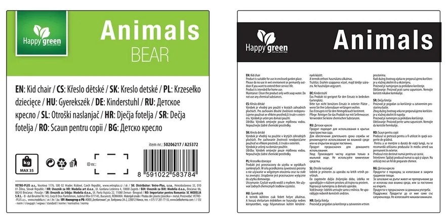 Happy Green Składane krzesełko dla dzieciNiedźwiedź, 57 x 36,5 x 66 cm